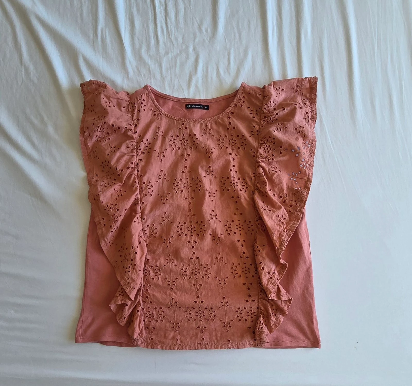 Top rosa terracota GG 42 44 Gémo blusa com babados bordado inglês – photo 2
